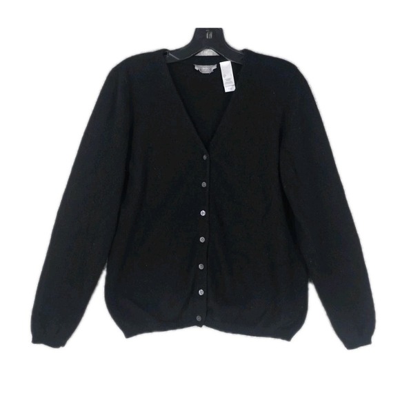 Liz Claiborne Cardigan Sweater 100 Cashmere 2-Ply Ws L Solid Blk Perforated READ - Picture 12 of 12